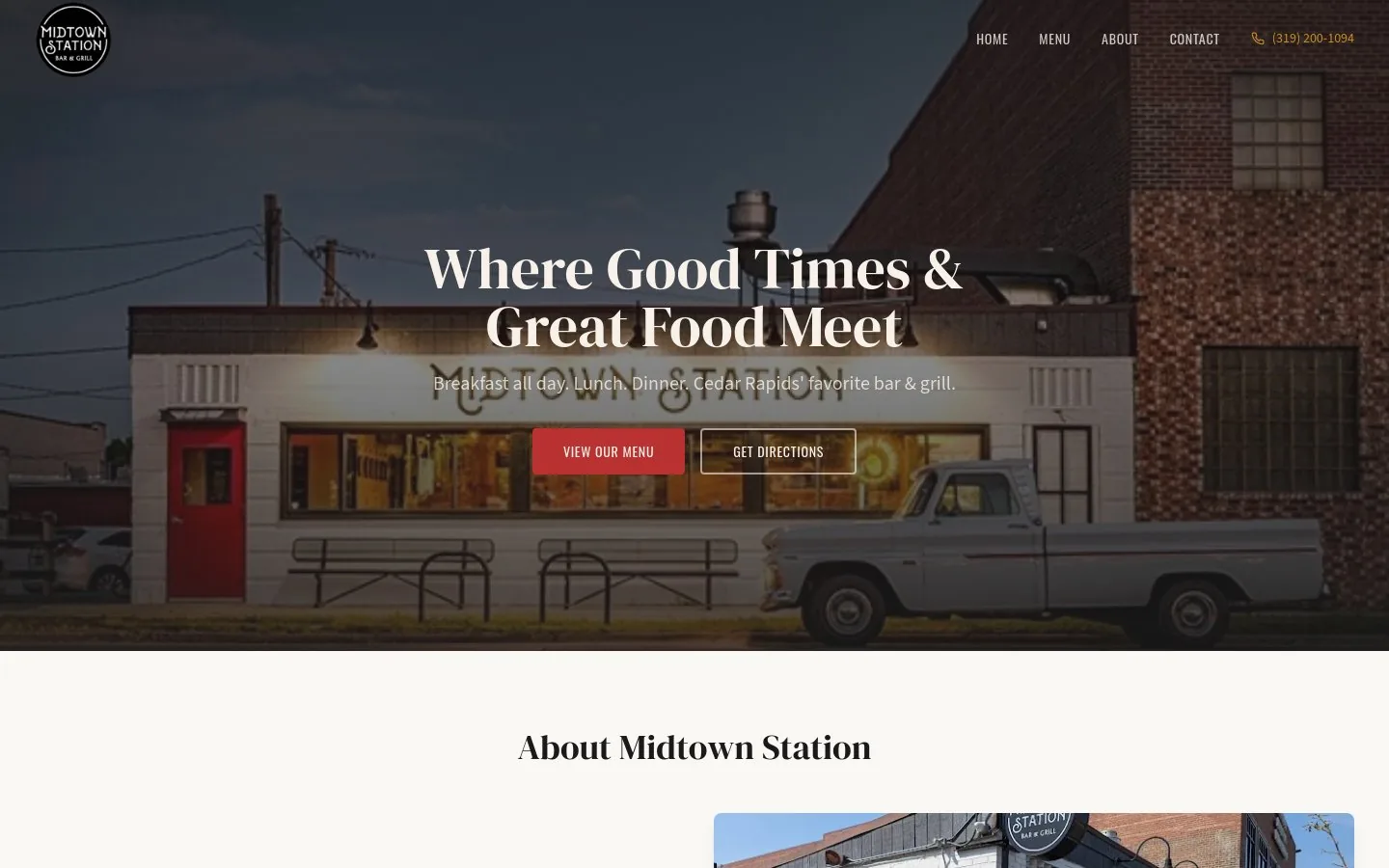 Midtown Station Bar & Grill website mockup